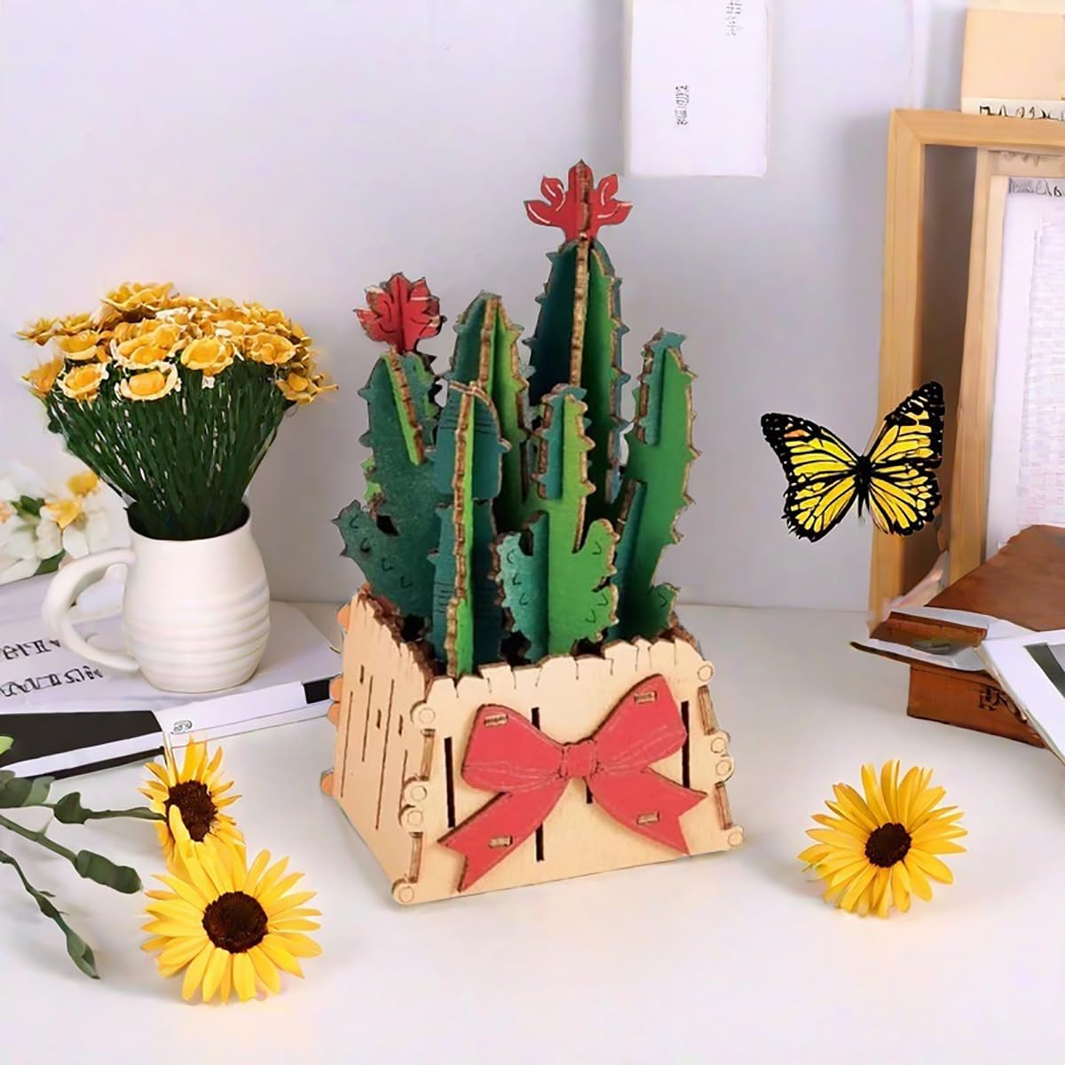 Foto 6 pulgar | Maqueta De Rompecabezas De Madera Con Forma De Flor Y Cactus Con Jarrón Para Adultos - Venta Internacional.