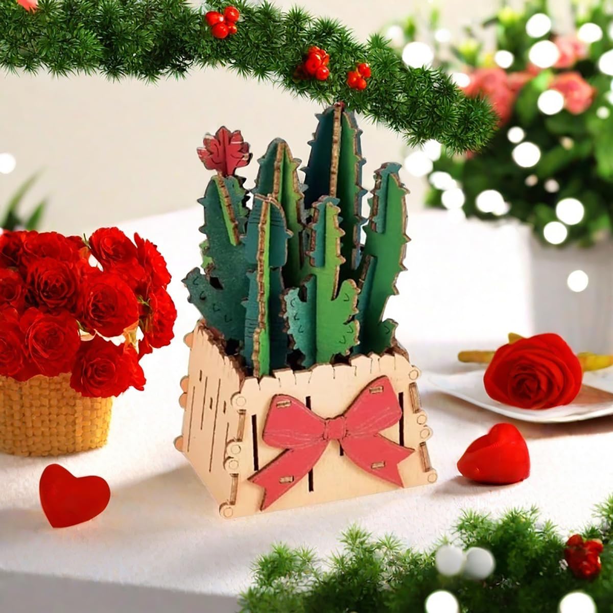 Foto 7 pulgar | Maqueta De Rompecabezas De Madera Con Forma De Flor Y Cactus Con Jarrón Para Adultos - Venta Internacional.