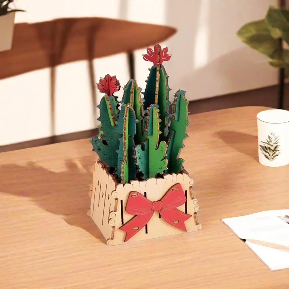 Foto 8 pulgar | Maqueta De Rompecabezas De Madera Con Forma De Flor Y Cactus Con Jarrón Para Adultos - Venta Internacional.