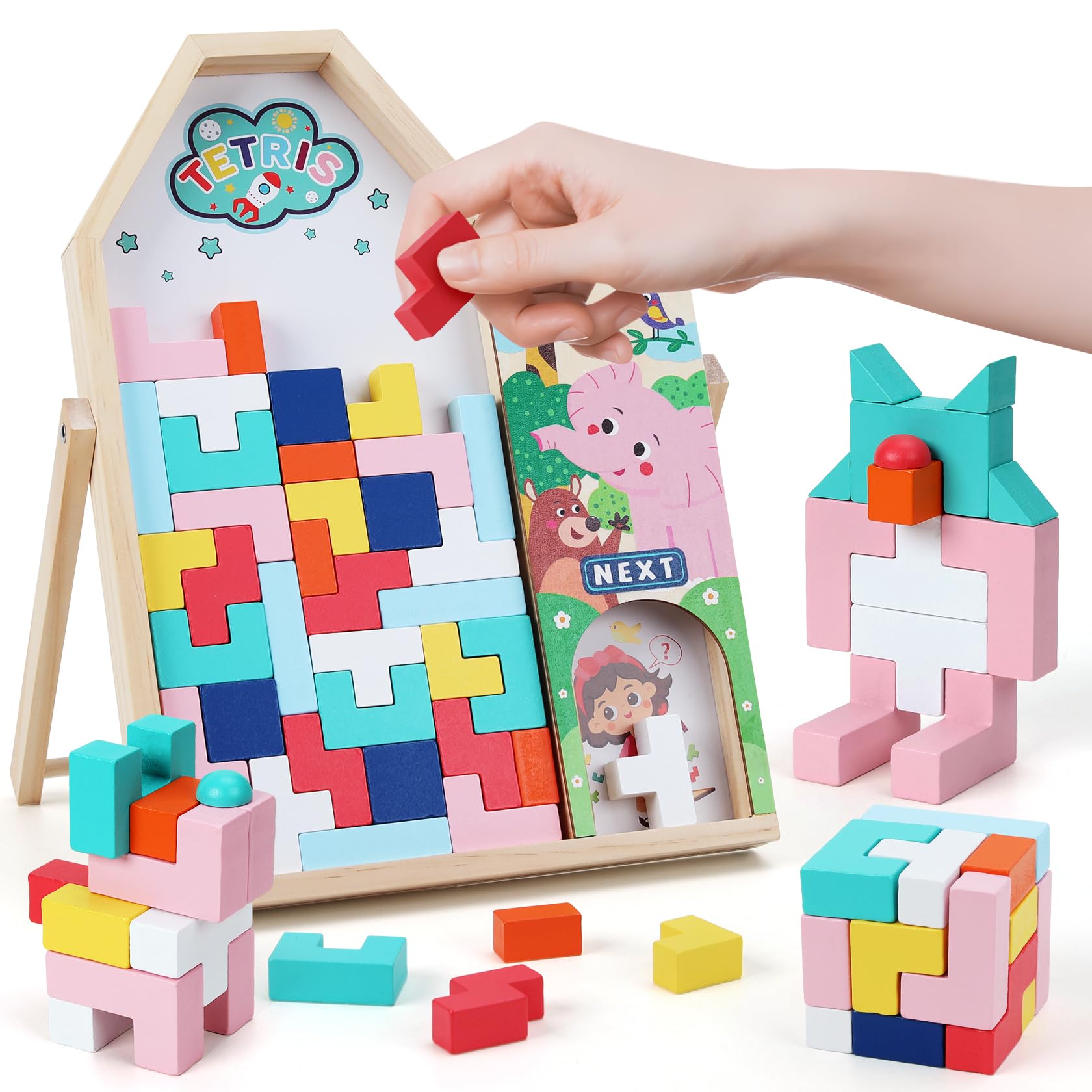 Foto 2 pulgar | Puzles De Bloques De Madera Gemem Para Niños De 4 A 8 Años Con Almacenamiento - Venta Internacional.