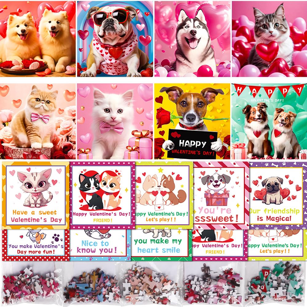 Foto 2 pulgar | Juego De Rompecabezas De Regalo Para El Día De San Valentín Para Niños Con Gatito Y Cachorro - Venta Internacional.