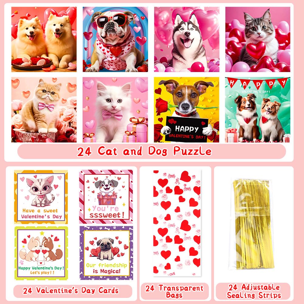 Foto 3 pulgar | Juego De Rompecabezas De Regalo Para El Día De San Valentín Para Niños Con Gatito Y Cachorro - Venta Internacional.