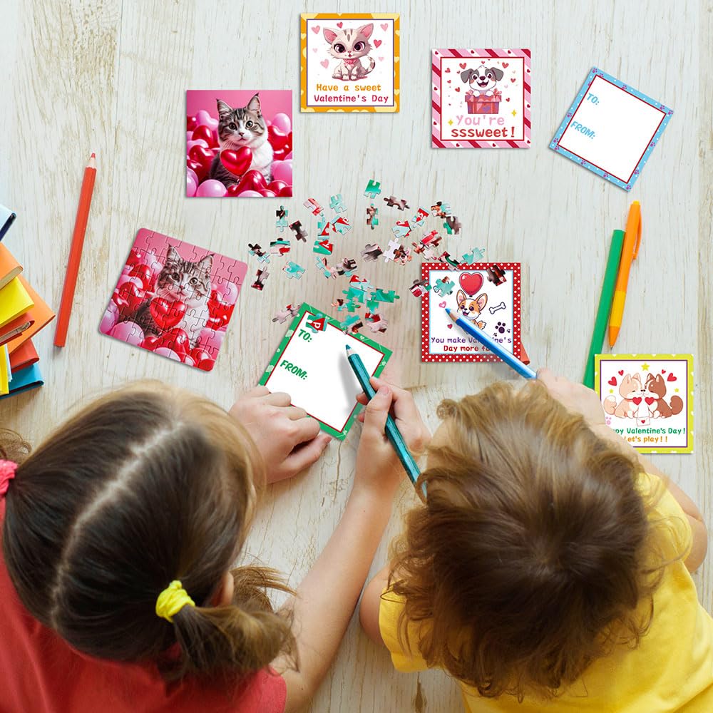 Foto 4 pulgar | Juego De Rompecabezas De Regalo Para El Día De San Valentín Para Niños Con Gatito Y Cachorro - Venta Internacional.