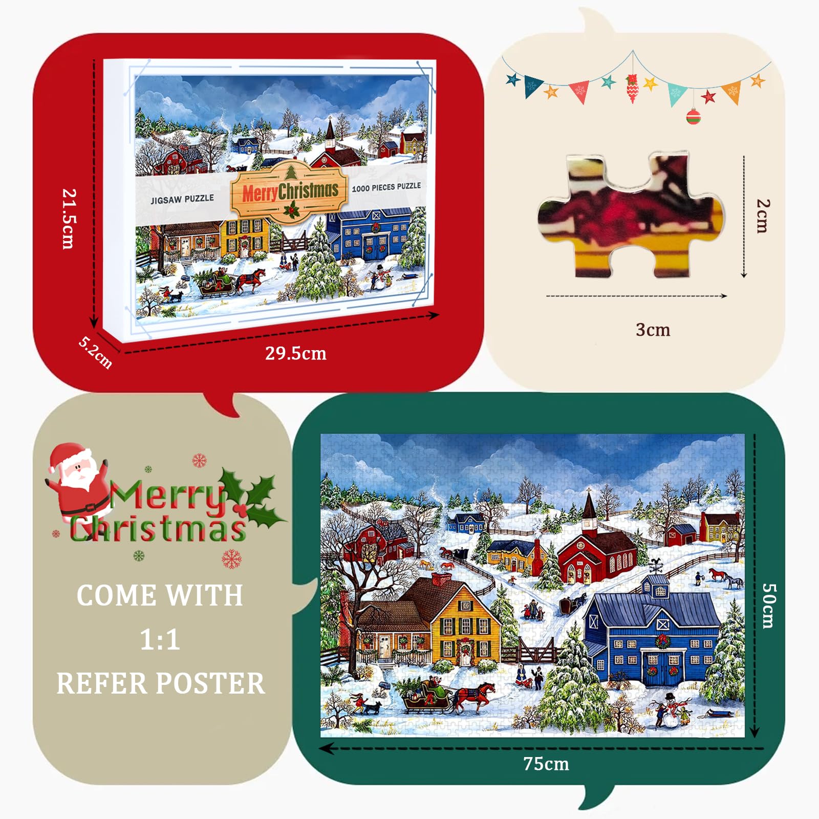 Foto 6 pulgar | Rompecabezas Navideño De Madera De 1000 Piezas Con Diseño Campestre - Venta Internacional.