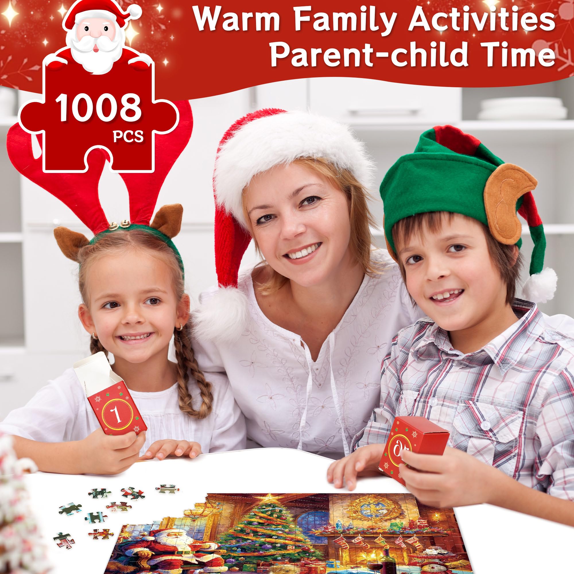 Foto 5 | Rompecabezas Navideños, Calendario De Adviento, 1008 Piezas, 2024 - Venta Internacional.