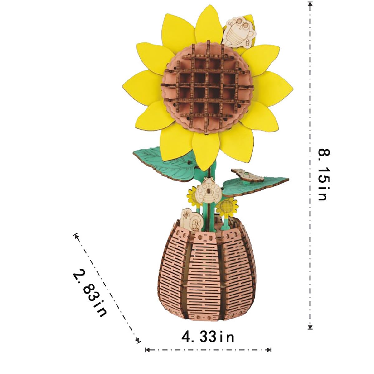 Foto 3 pulgar | Puzle 3d De Flores De Madera, Diseño De Girasoles, Con Jarrón, Para Adultos - Venta Internacional.