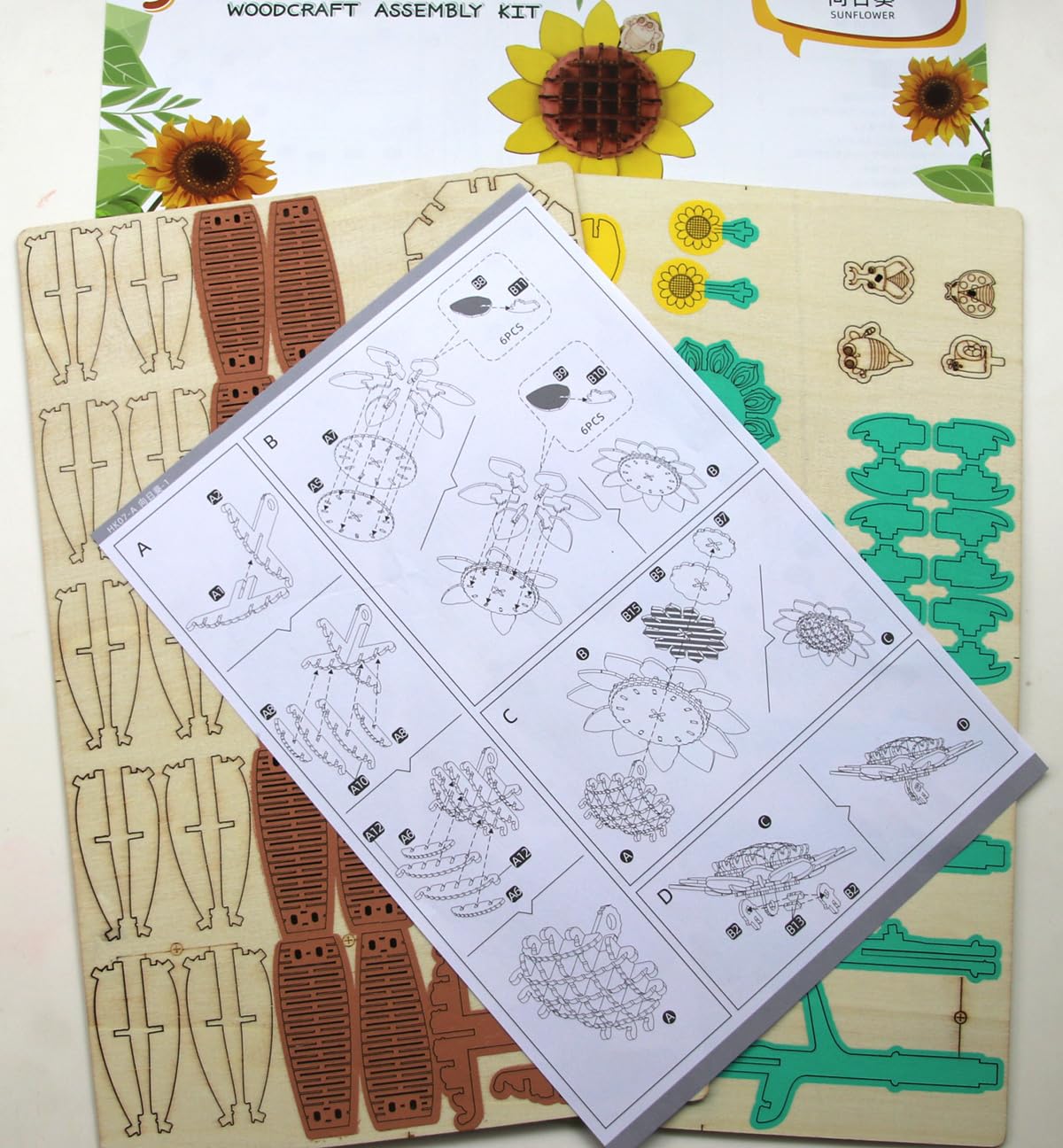 Foto 5 | Puzle 3d De Flores De Madera, Diseño De Girasoles, Con Jarrón, Para Adultos - Venta Internacional.
