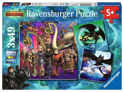 Foto 1 | Rompecabezas Ravensburger Cómo Entrenar A Tu Dragón 3, 3 X 49 Piezas - Venta Internacional.