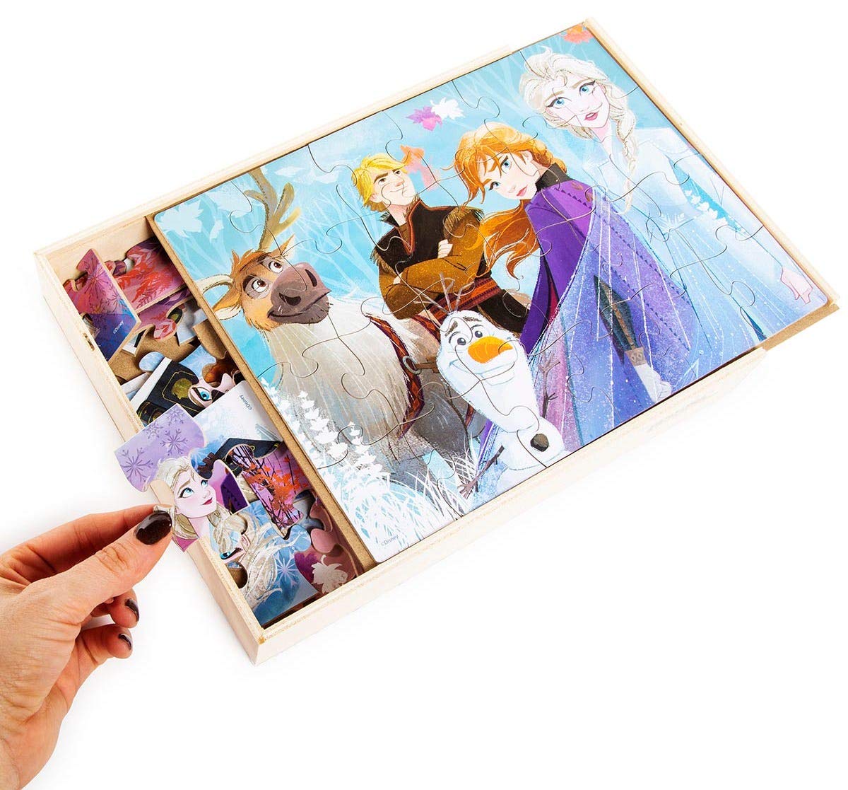 Foto 2 pulgar | Rompecabezas Disney Frozen 2 Wood, Caja De Almacenamiento De Madera De 5 Pulgadas - Venta Internacional.