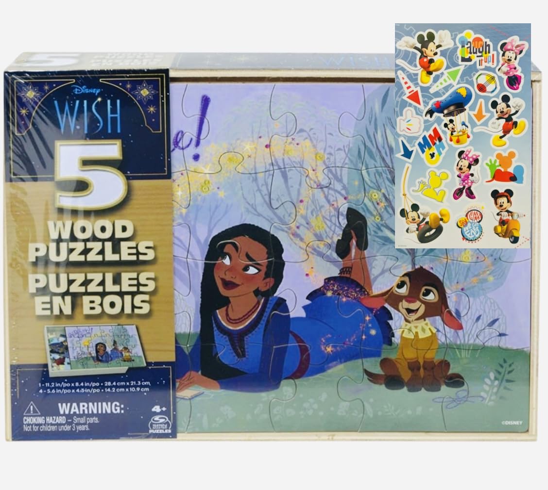 Foto 2 pulgar | Juego De Rompecabezas De Madera Disney Wish, Paquete De 5 Con Pegatinas - Venta Internacional.