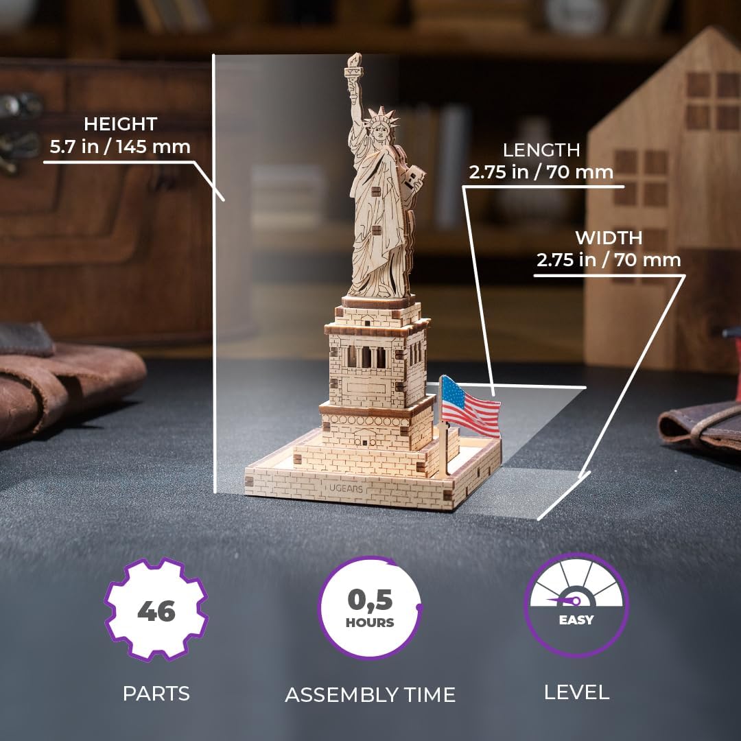 Foto 3 pulgar | Puzle 3d Ugears Estatua De La Libertad, Modelo De Madera, 46 Piezas - Venta Internacional.
