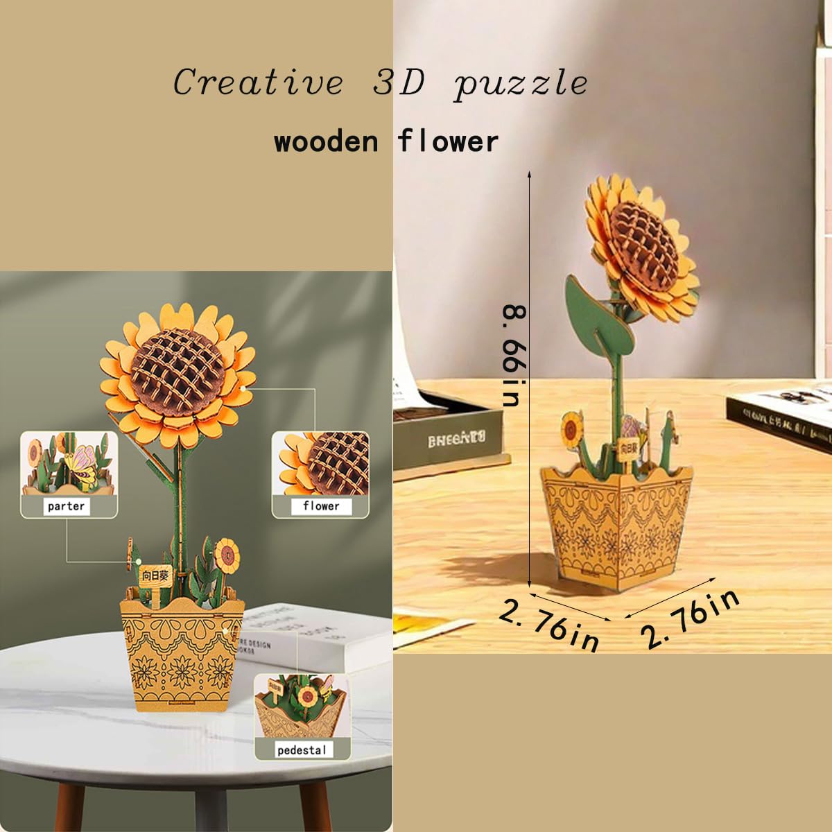 Foto 7 pulgar | Kit De Rompecabezas De Flores De Madera 3d Para Bricolaje Con Ramo Botánico Con Jarrón - Venta Internacional.