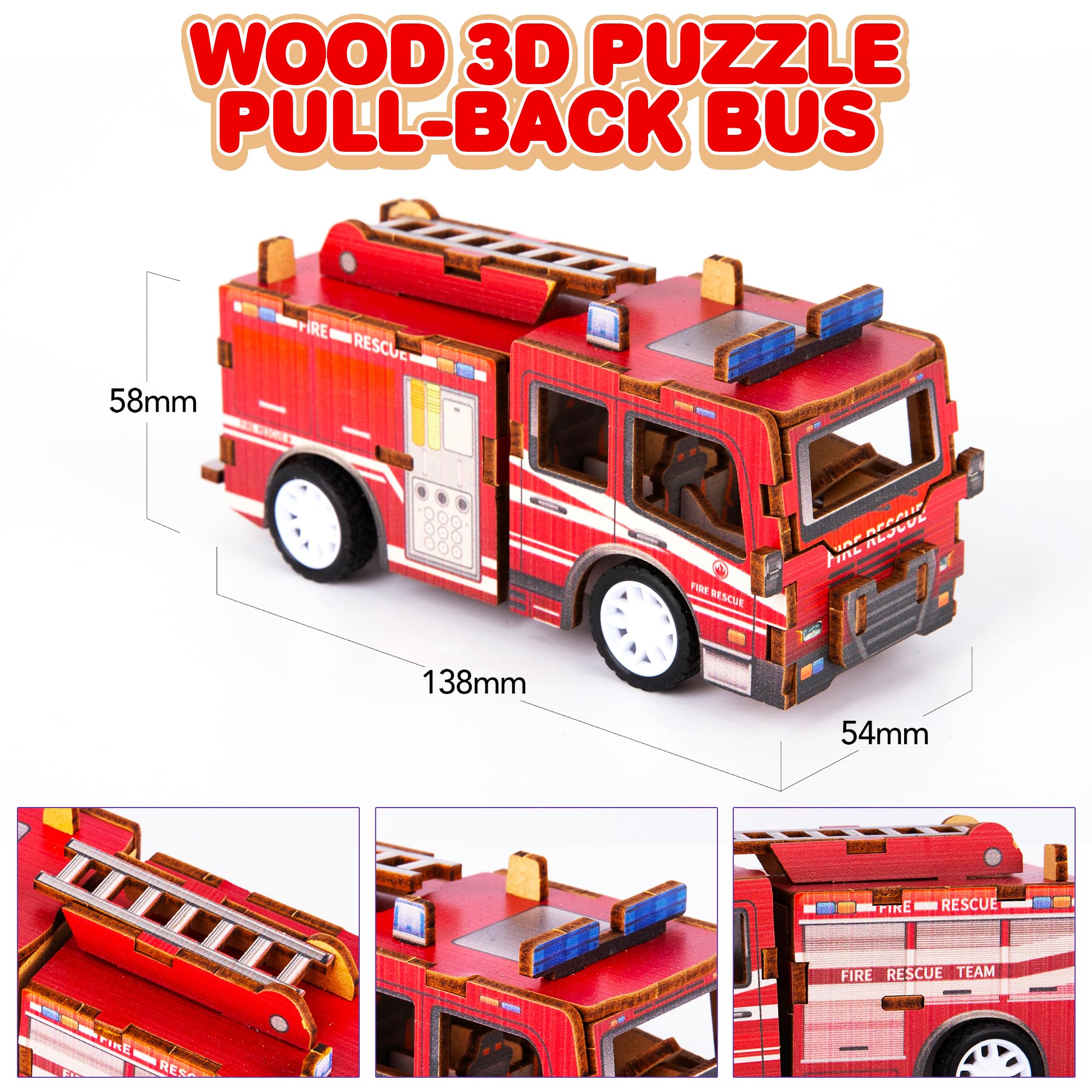 Foto 2 | Puzzle 3d Para Coche, Juguete, Arte, Creatividad, Camión De Bomberos, Madera, Niños Mayores De 3 Años - Venta Int