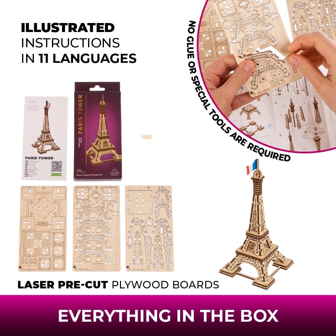 Foto 7 pulgar | Puzle 3d Ugears Modelo Torre Eiffel De París, 50 Piezas, Para Adultos - Venta Internacional.