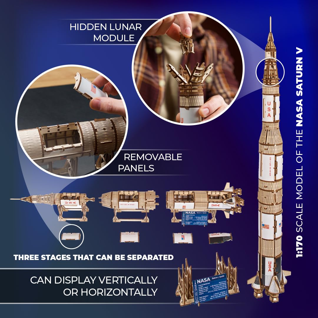Foto 6 | Maqueta De Cohete Ugears Nasa Saturn V Space Shuttle 3d Wood - Venta Internacional.