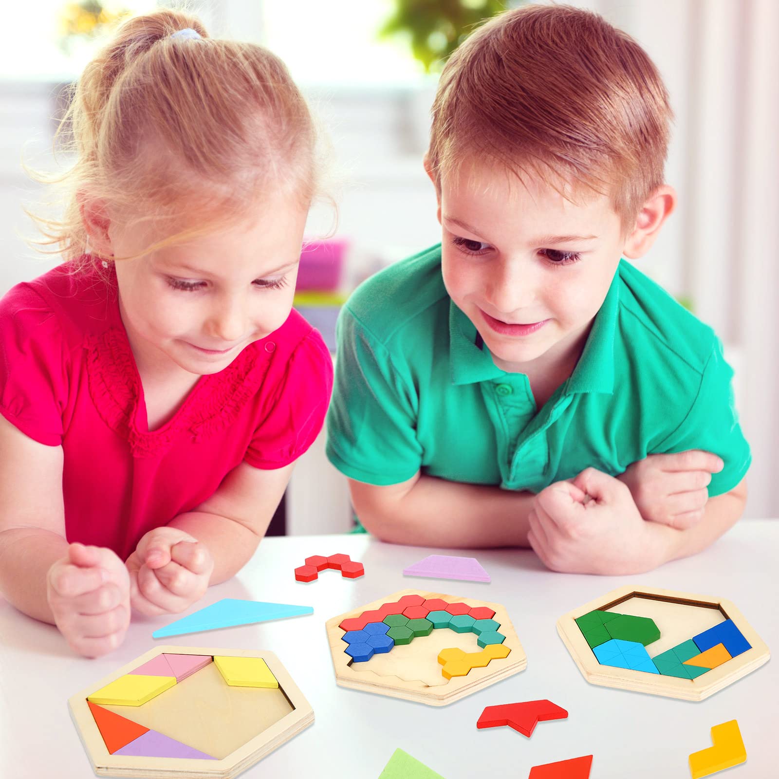 Foto 4 pulgar | Puzle Hexagonal De Madera Jerify Para Niños, Paquete De 5 Unidades, Geometría, Regalo - Venta Internacional.
