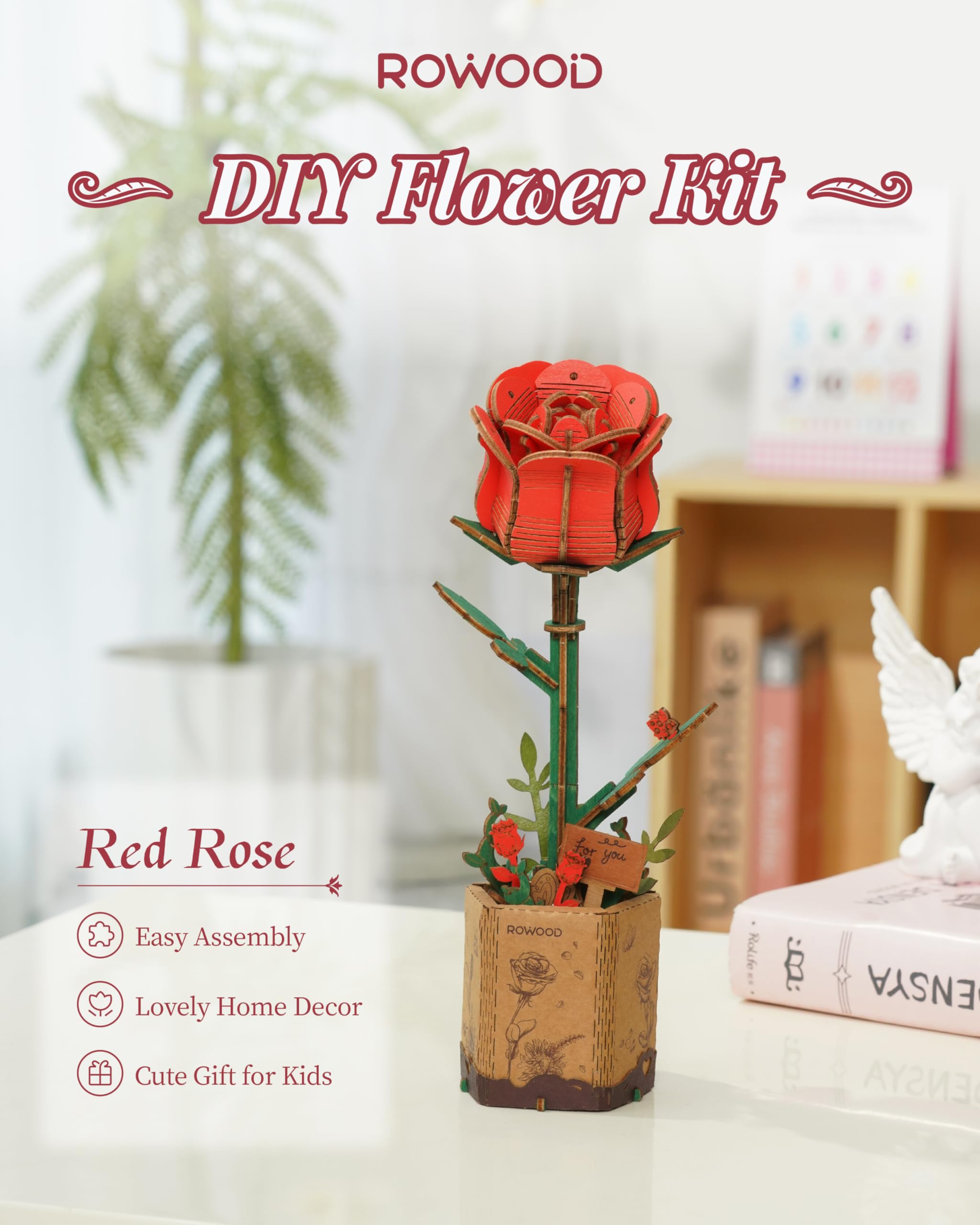 Foto 3 pulgar | Puzzle 3d Flor De Madera Rowood Artificial Flower Tw042 Red Ro - Venta Internacional.