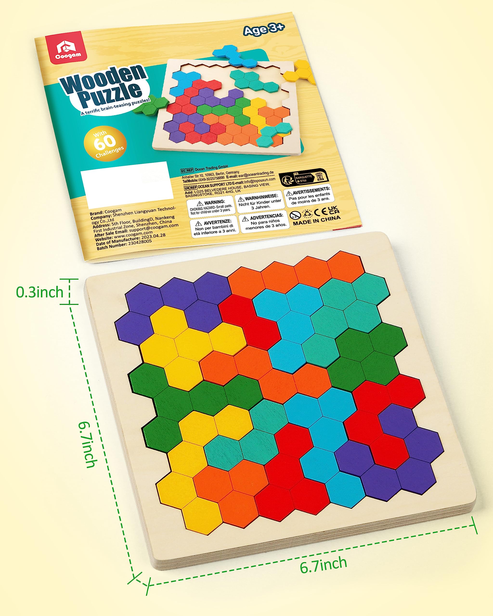 Foto 7 pulgar | Rompecabezas Puzzle Coogam De Madera Con Forma De Tangram Y Patrón De Color - Venta Internacional.