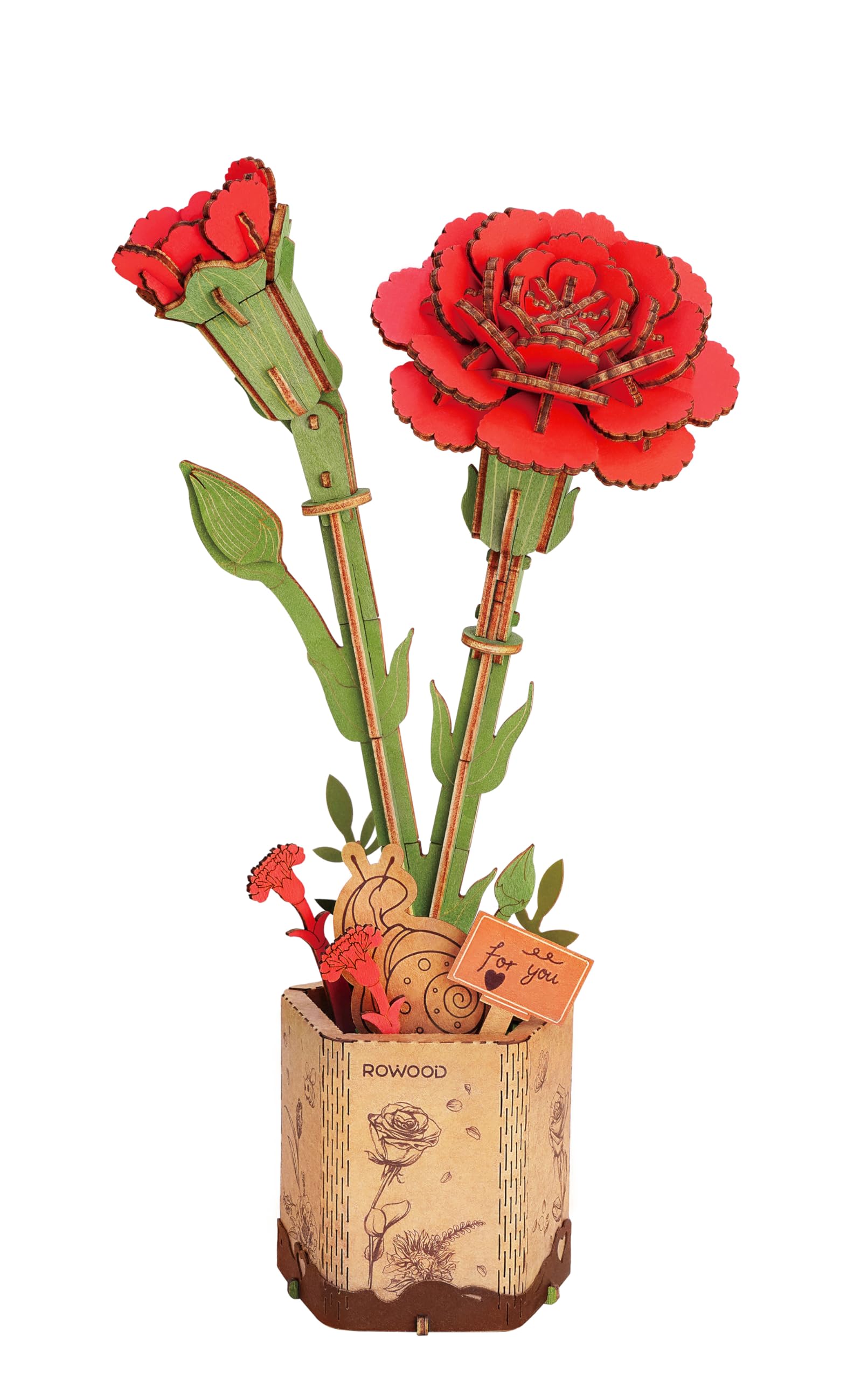 Foto 2 pulgar | Puzle 3d, Flor De Madera, Flor Artificial De Rowood, Clavel Rojo - Venta Internacional.