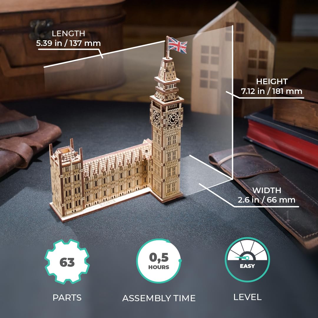 Foto 4 pulgar | Juego De Maquetas 3d Ugears Big Ben De Madera Para Adultos, 63 Unidades - Venta Internacional.