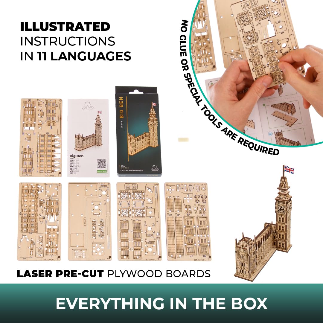 Foto 5 pulgar | Juego De Maquetas 3d Ugears Big Ben De Madera Para Adultos, 63 Unidades - Venta Internacional.