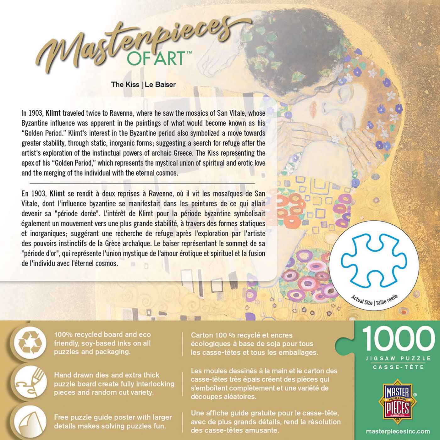 Foto 4 pulgar | Rompecabezas Masterpieces The Kiss 1000 Piezas Para Todas Las Edades - Venta Internacional.