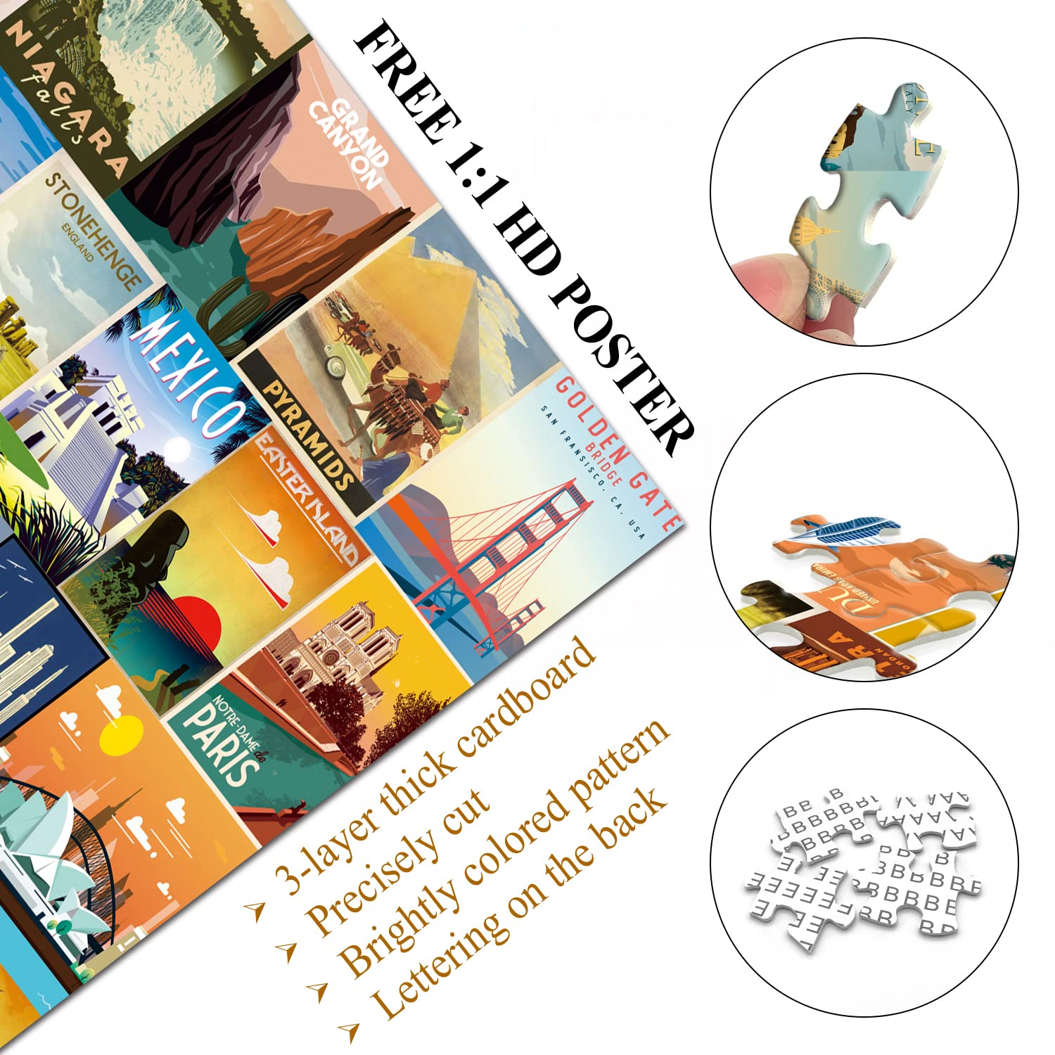 Foto 4 | Rompecabezas Pickforu Vintage World Travel 1000 Piezas - Venta Internacional.