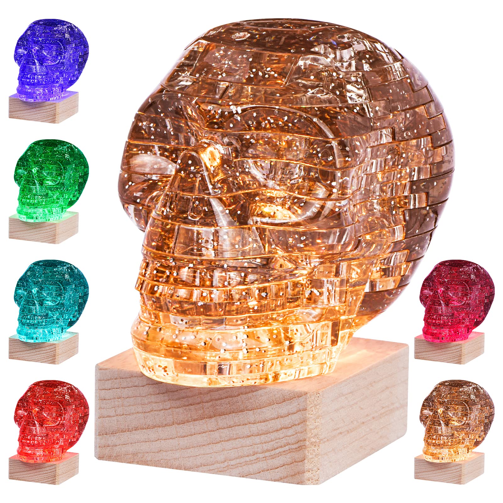 Rompecabezas de Cristal con Calavera 3D con Base Iluminada - Venta Internacional