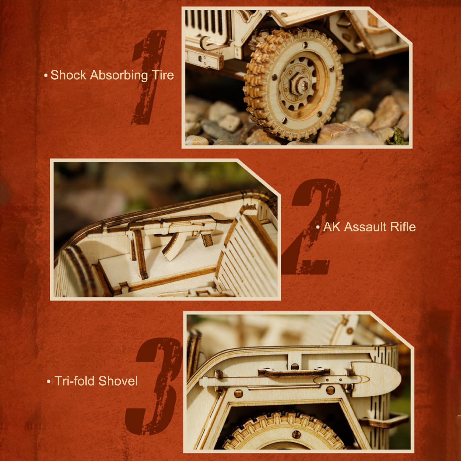 Foto 3 | Puzzle de Madera Rokr Mechanical Car Modelo Army Field Car - Venta Internacional
