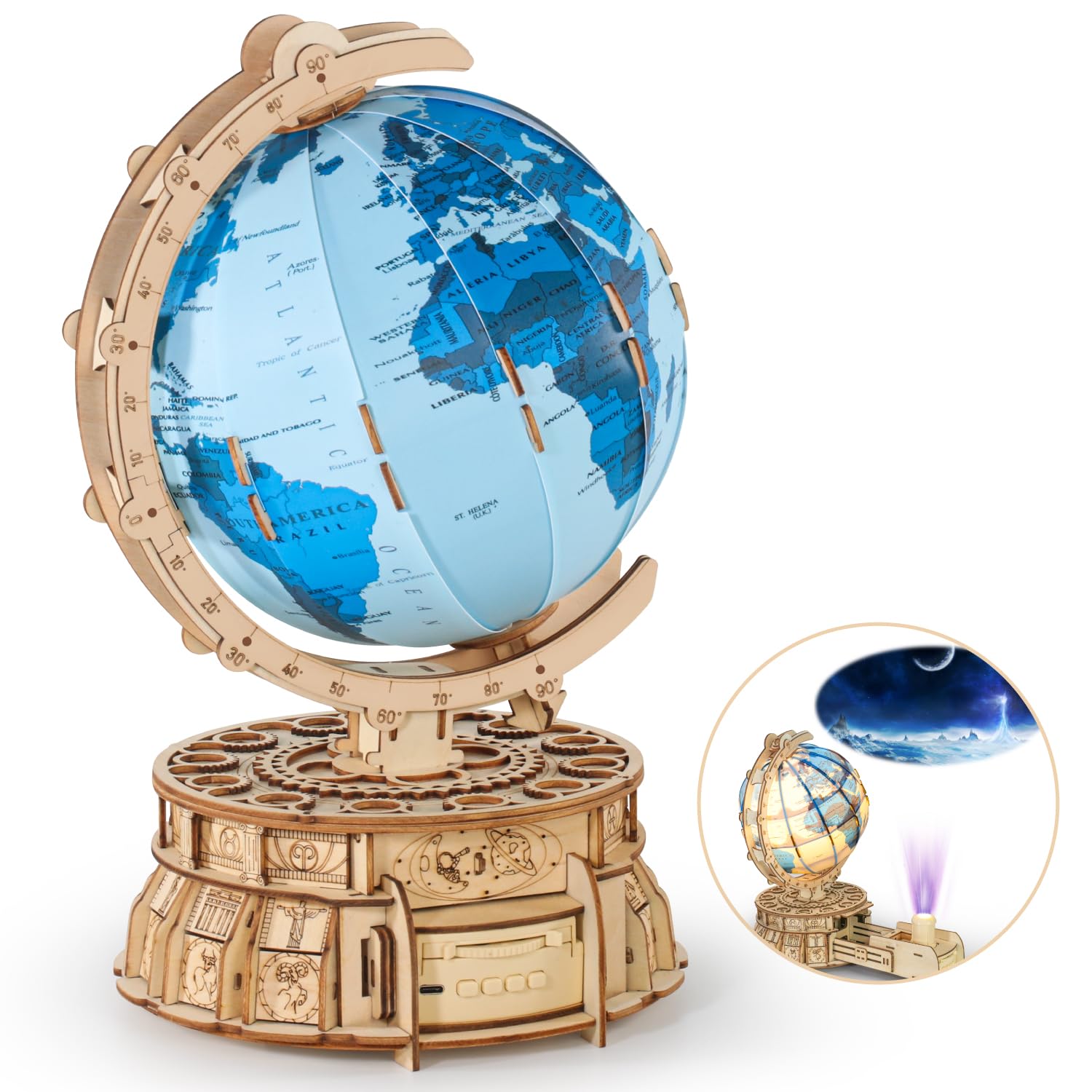 Puzzle de Madera Miebely 3d Globe con Caja de Música Y Proyector Espacial - Venta Internacional