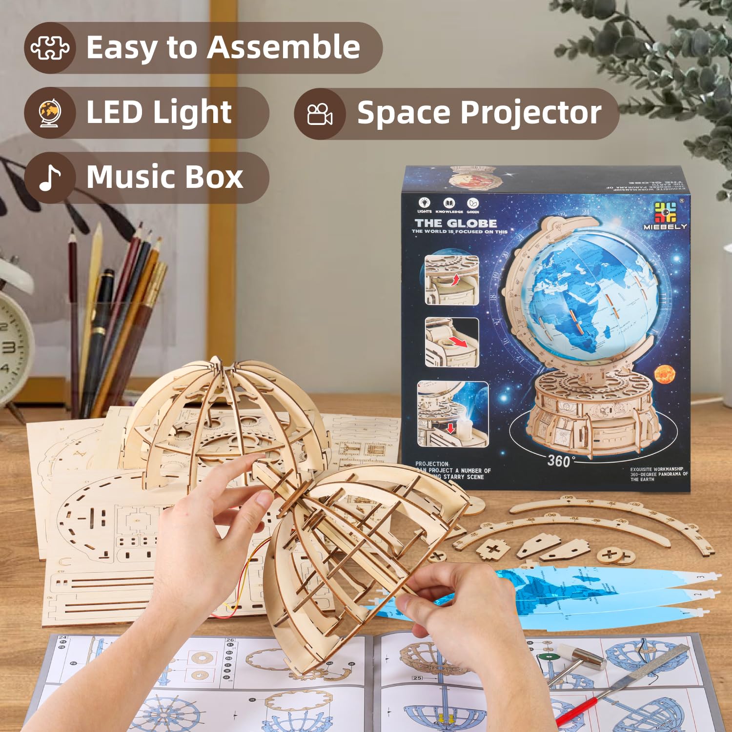 Foto 4 pulgar | Puzzle de Madera Miebely 3d Globe con Caja de Música Y Proyector Espacial - Venta Internacional