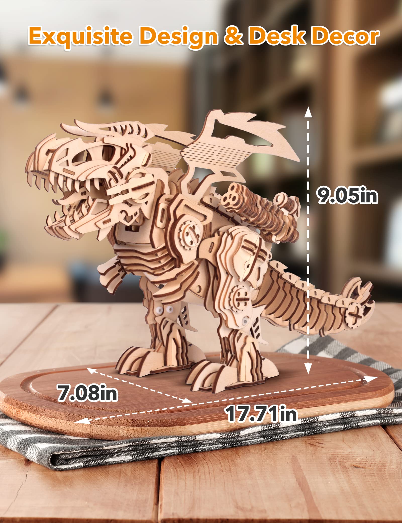 Foto 6 pulgar | Rompecabezas 3D MIEBELY de Madera T-Rex que Camina y Ruge - Venta Internacional