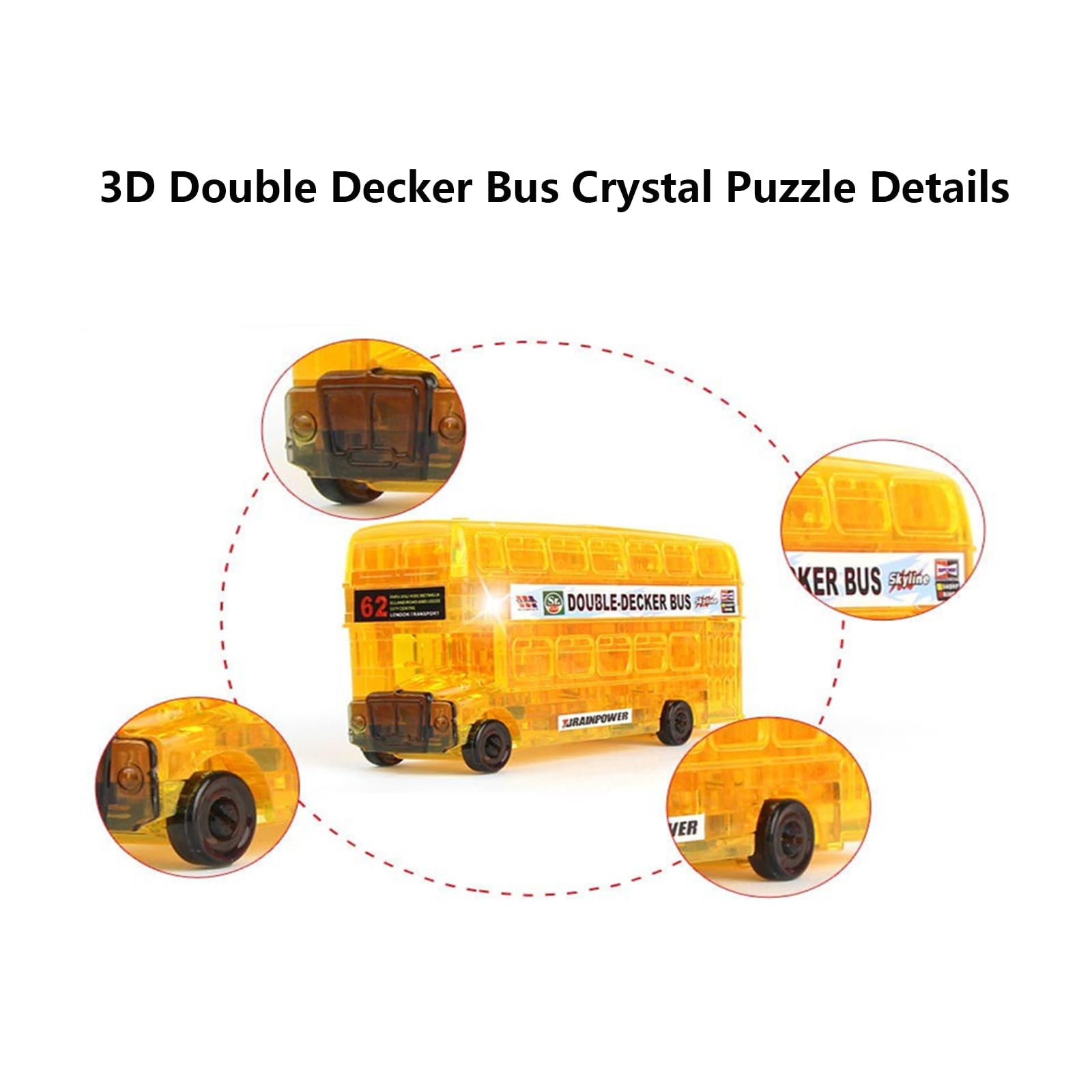 Foto 3 pulgar | Rompecabezas 3D de cristal Autobús Vintage de dos Pisos Amarillo con 54 piezas - Venta Internacional