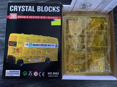 Foto 4 | Rompecabezas 3D de cristal Autobús Vintage de dos Pisos Amarillo con 54 piezas - Venta Internacional