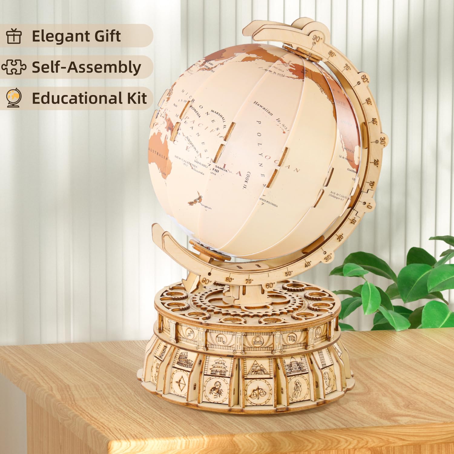 Foto 5 pulgar | Rompecabezas de Madera MIEBELY 3D Globe con Caja de Música y Proyector Espacial - Venta Internacional