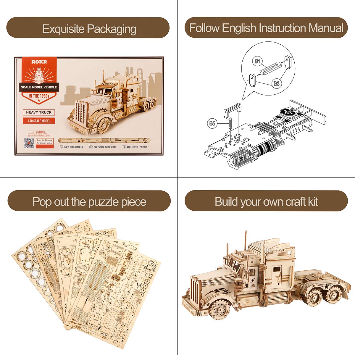 Foto 4 | Puzzle de Madera 3d Rokr Mechanical Car Model Heavy Truck - Venta Internacional