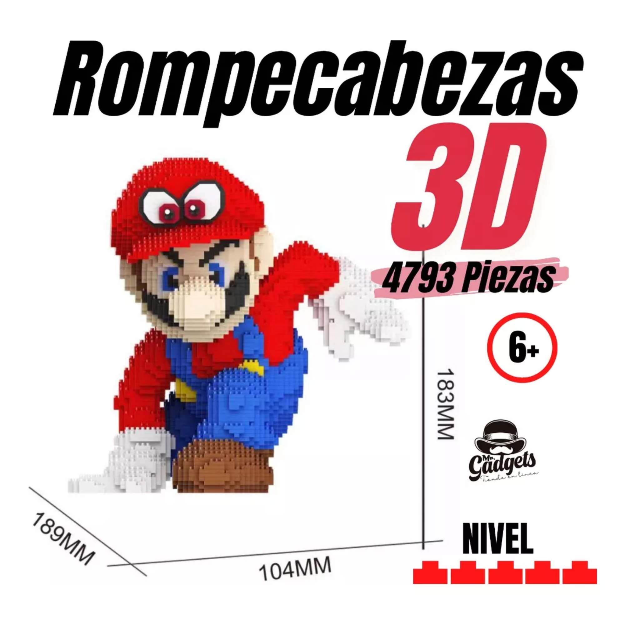 Foto 3 pulgar | Super Mario Odyssey Gorra Cappy Bloques Armables 3d 18cm