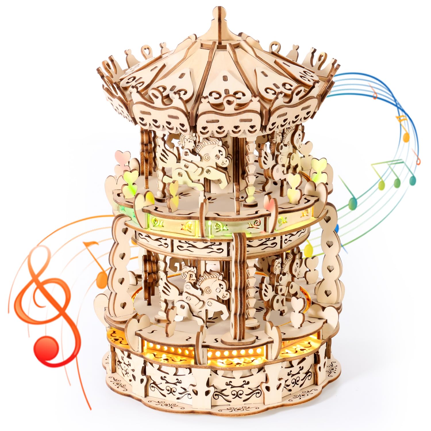 Foto 2 pulgar | Puzles De Madera 3d Miebely Led Carrusel, Caja De Música Para Adultos Y Niños - Venta Internacional.