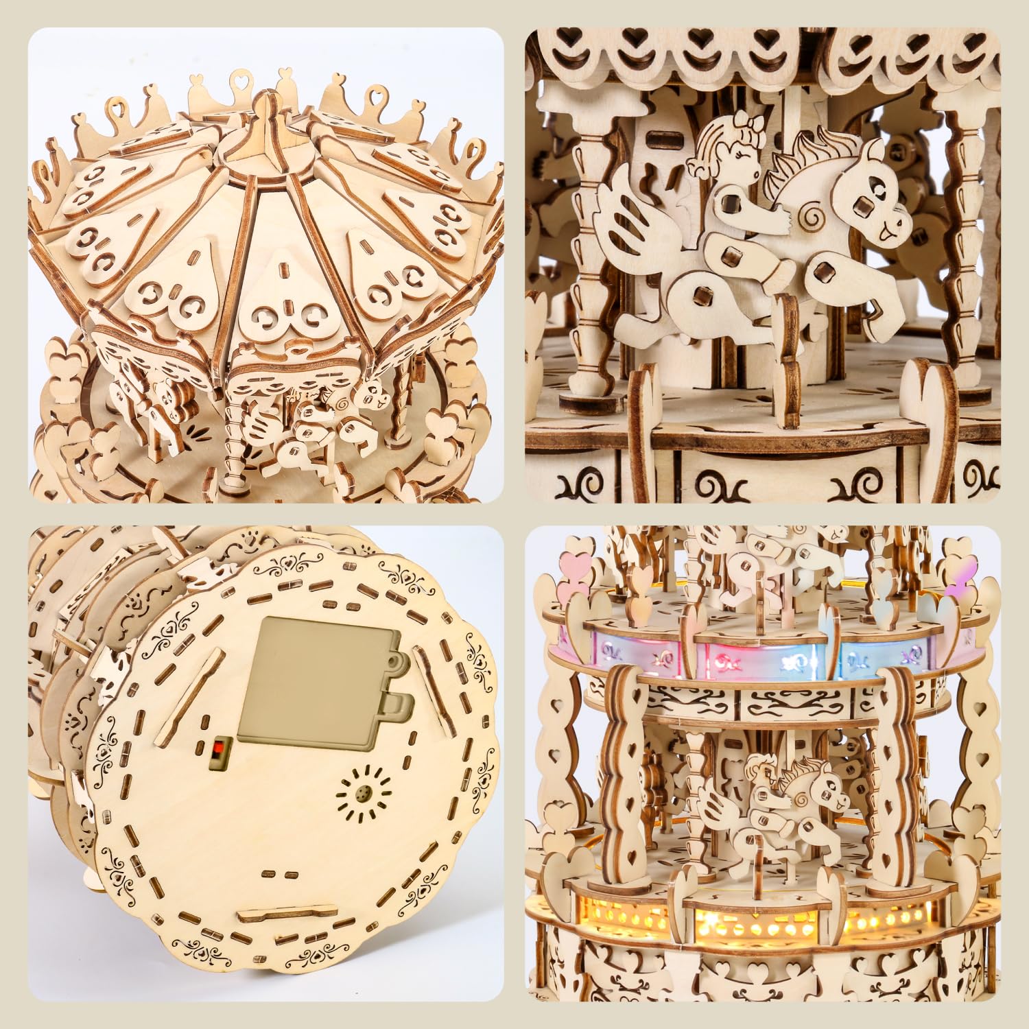 Foto 3 pulgar | Puzles De Madera 3d Miebely Led Carrusel, Caja De Música Para Adultos Y Niños - Venta Internacional.