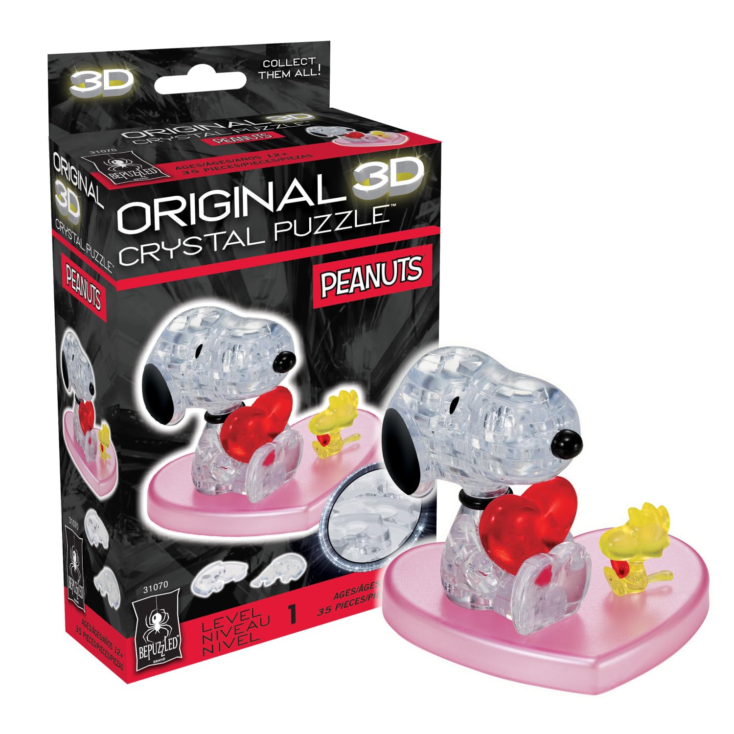 Puzle De Cristal 3d Bepuzzled Peanuts Snoopy Heart A Partir De 12 Años - Venta Internacional.