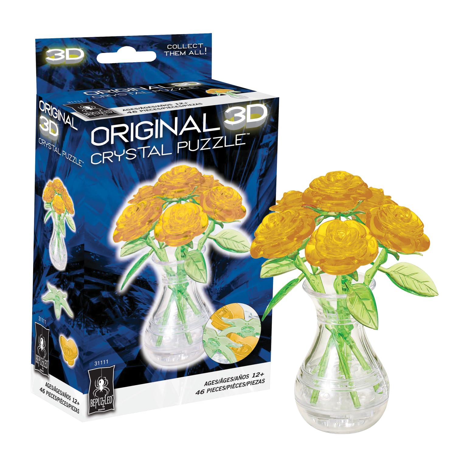 Foto 2 pulgar | Puzzle De Cristal 3d Bepuzzled Roses En Jarrón Amarillo - Venta Internacional.