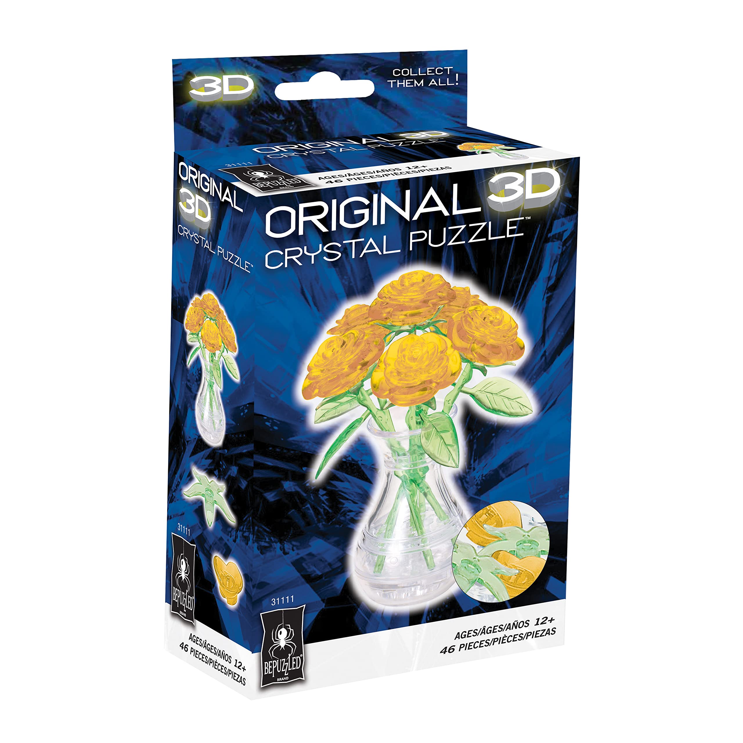 Foto 7 pulgar | Puzzle De Cristal 3d Bepuzzled Roses En Jarrón Amarillo - Venta Internacional.