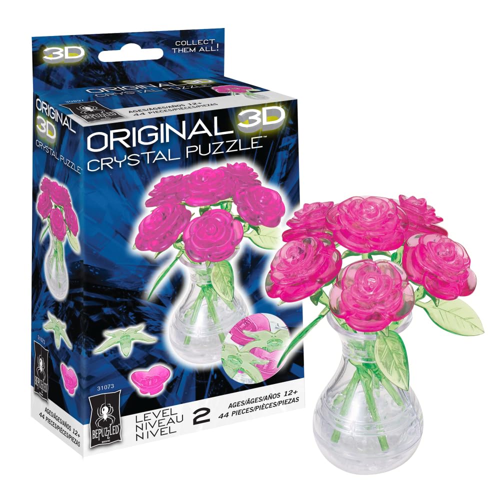 Foto 2 pulgar | Puzzle De Cristal 3d Bepuzzled Roses In Jarrón Pink Age 12+ - Venta Internacional.