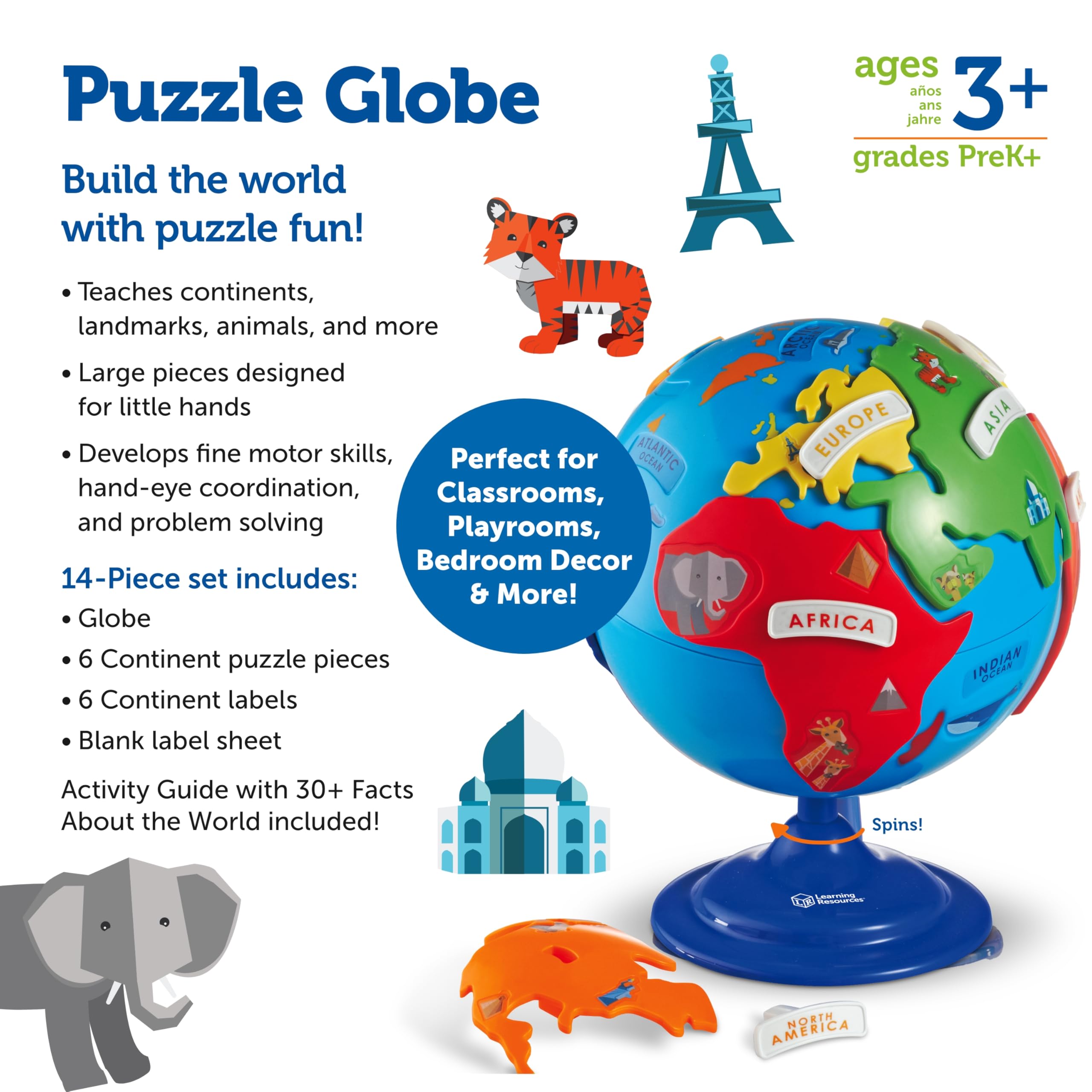 Foto 8 pulgar | Puzzle Globe Learning Resources, 14 Piezas, Para Niños De Más De 3 Años - Venta Internacional.