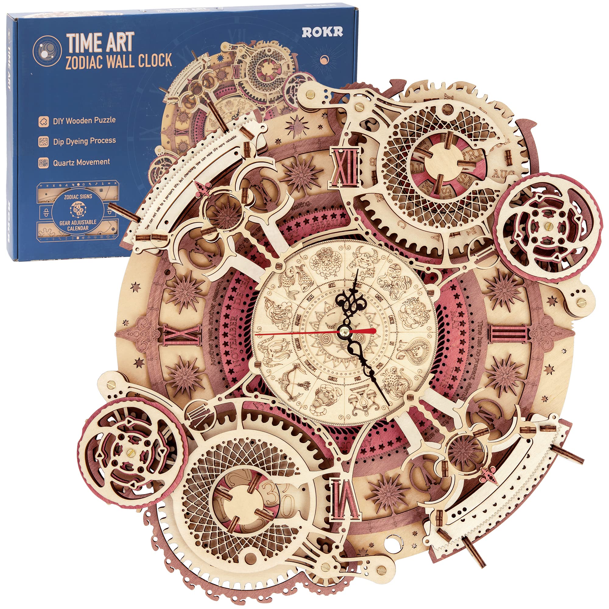 Foto 2 pulgar | Kit De Modelo 3d De Reloj De Pared Rokr Zodiac Con Forma De Rompecabezas De Madera Para Adultos - Venta Internacional.