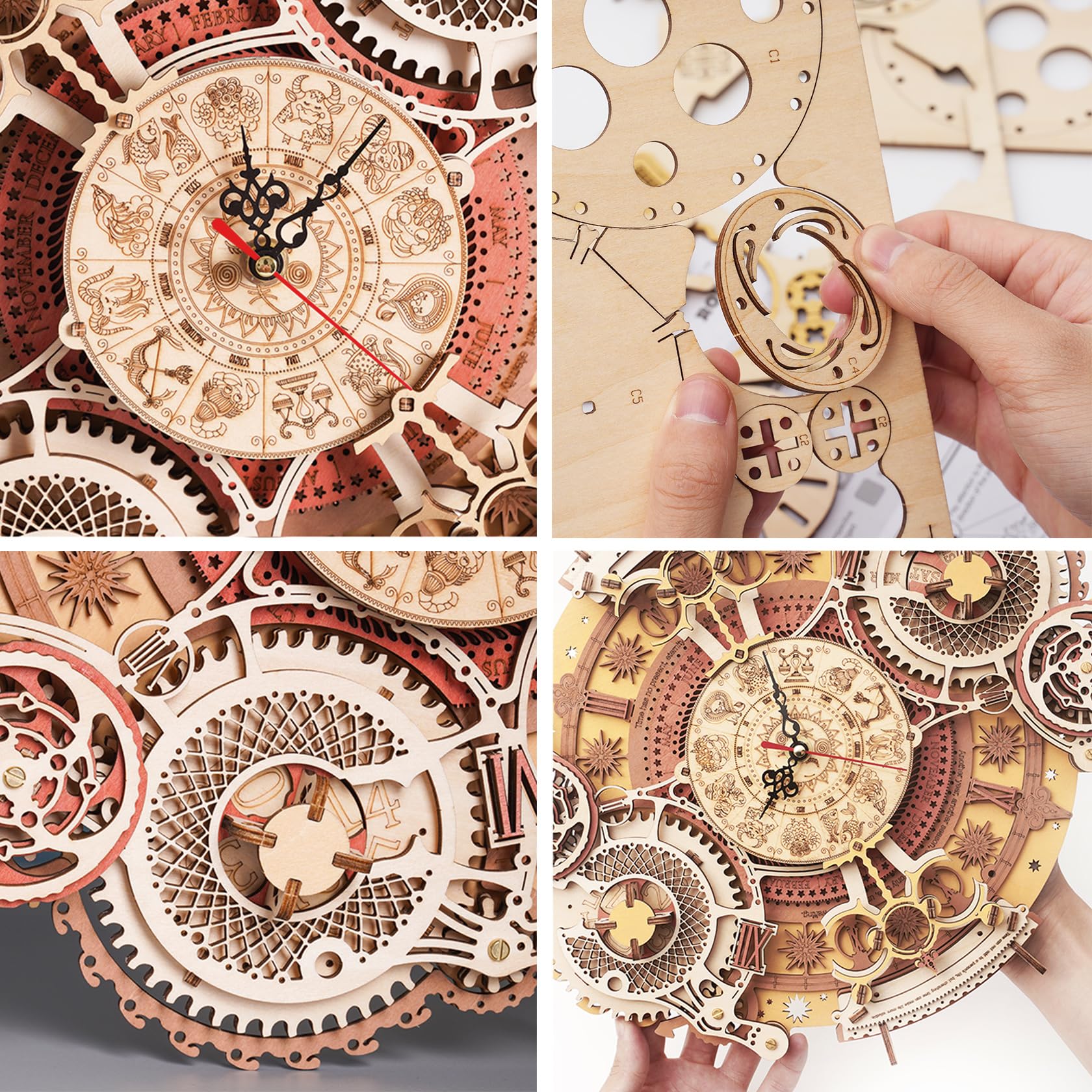 Foto 5 pulgar | Kit De Modelo 3d De Reloj De Pared Rokr Zodiac Con Forma De Rompecabezas De Madera Para Adultos - Venta Internacional.