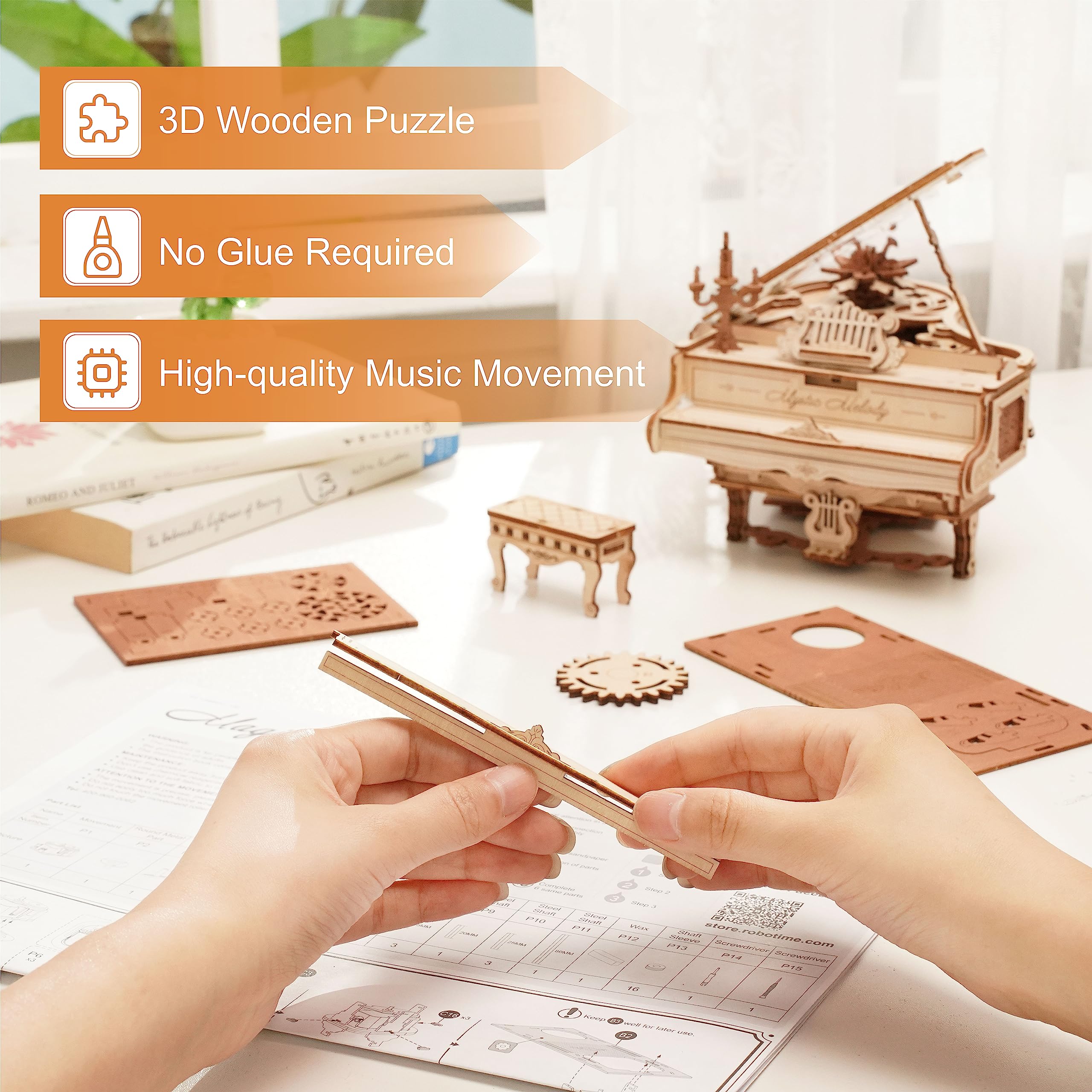 Foto 2 | Caja De Música Mecánica Rowood Magic Piano Model 3d Puzzle - Venta Internacional.