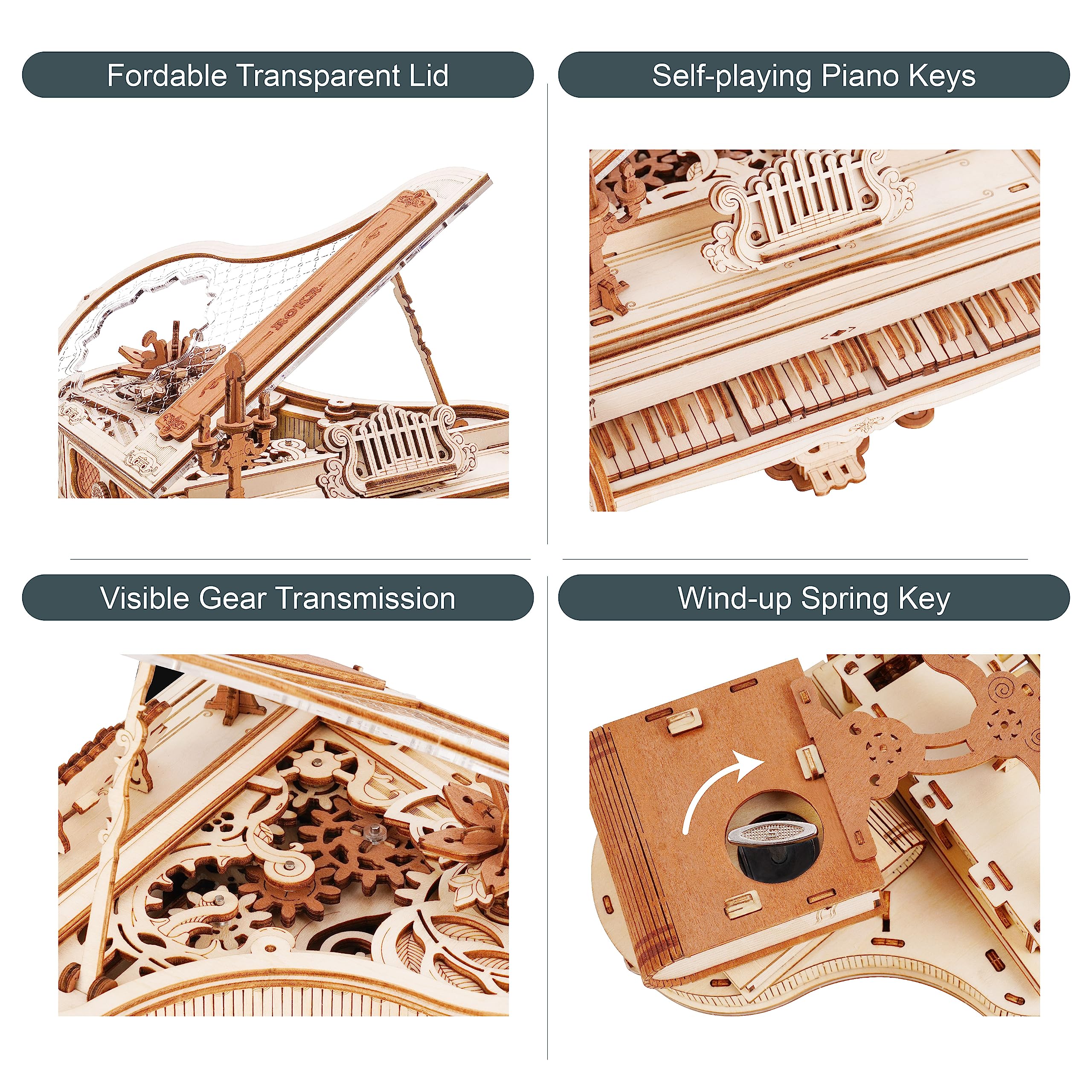 Foto 3 | Caja De Música Mecánica Rowood Magic Piano Model 3d Puzzle - Venta Internacional.