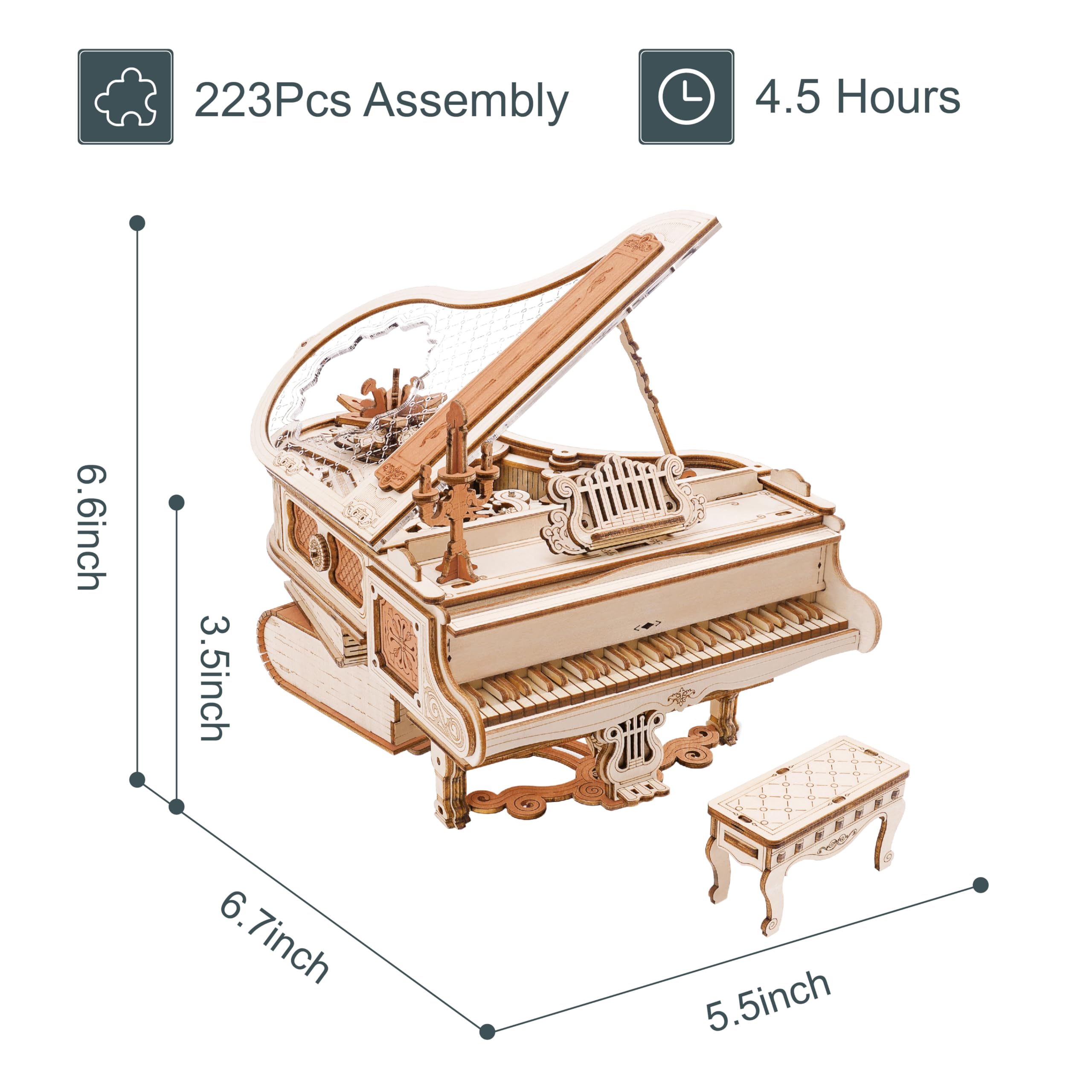 Foto 4 | Caja De Música Mecánica Rowood Magic Piano Model 3d Puzzle - Venta Internacional.