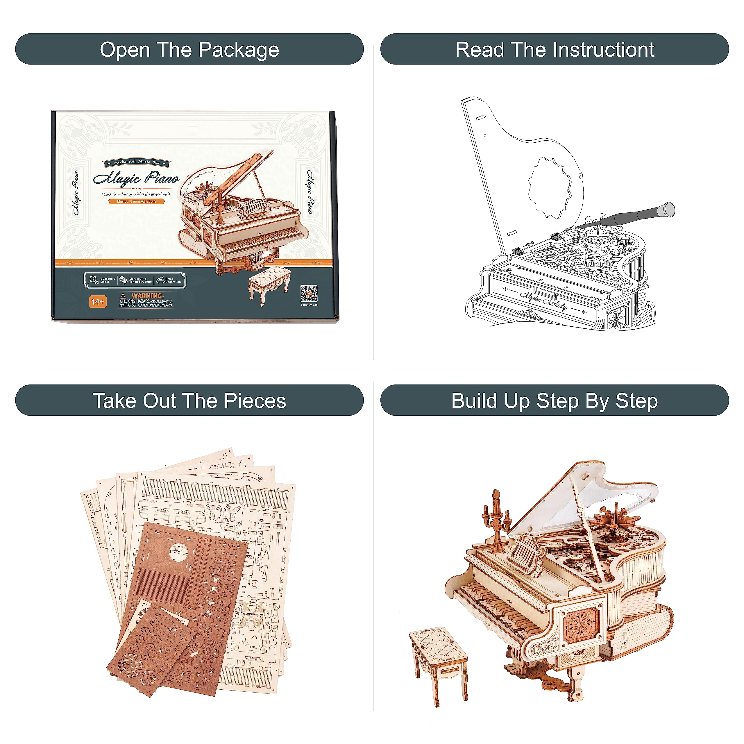 Foto 6 pulgar | Caja De Música Mecánica Rowood Magic Piano Model 3d Puzzle - Venta Internacional.